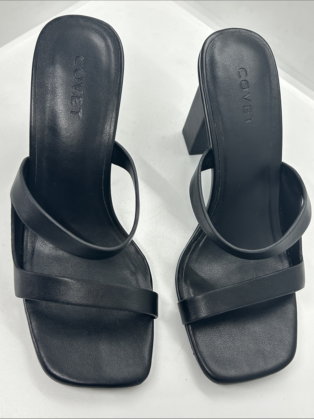 black Covet Shoes Amber Block Heels featuring a square Size EU 38